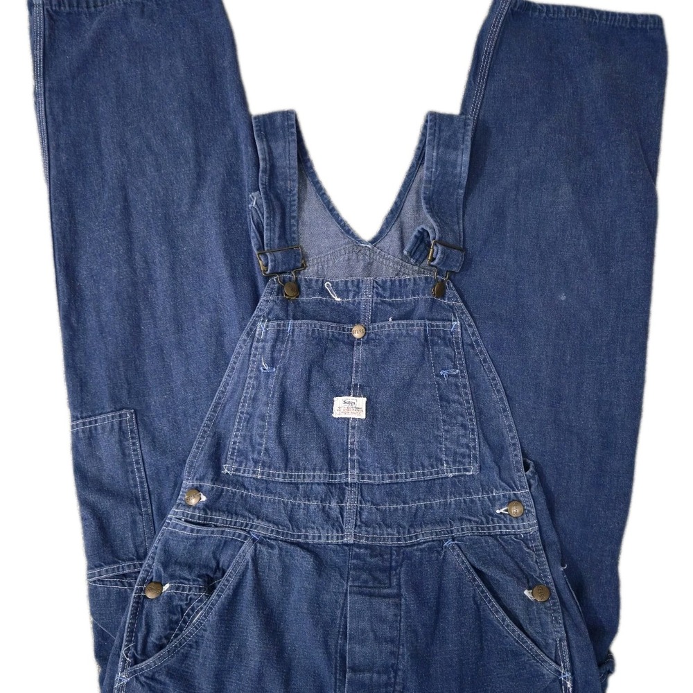 VTG Sears 60s Overalls Railroad Denim Union Made Vat Dyed Blue Outerwear